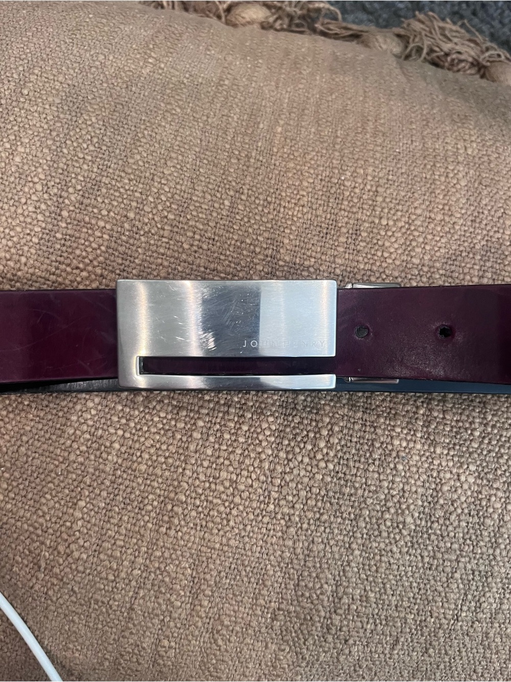 John Henry Made in USA reLeather Belt with Brushed Silver Buckle - Deep Burgundy
